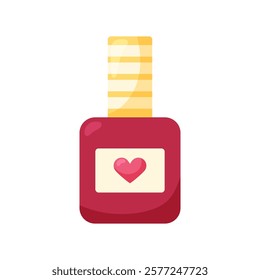 Bottle of red nail polish. Element for design on white background. Isolated vector illustration.