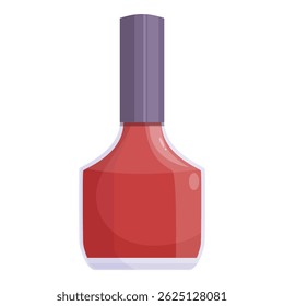 Bottle of red nail polish is standing up on a white background
