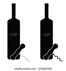 bottle of red and white wine vector silhouette