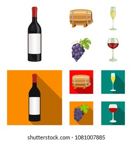 A bottle of red wine, a wine barrel, a glass of champagne, a bunch. Wine production set collection icons in cartoon,flat style vector symbol stock illustration web.