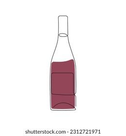 Botella de vino tinto dibujada en una línea continua. Dibujo de una línea, minimalismo. Ilustración vectorial.
