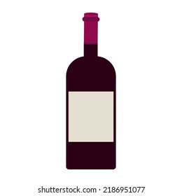 Una botella de vino tinto en un estilo plano con un fondo blanco
