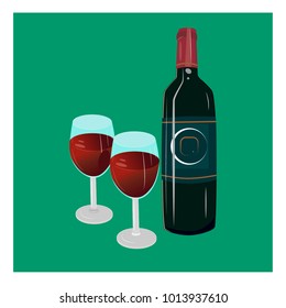 A bottle of red wine and a glass