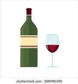 A bottle of red wine and a glass of wine