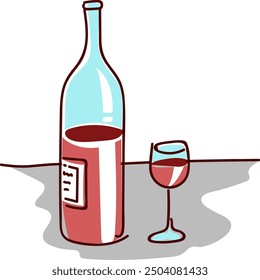 Bottle of red wine and glass