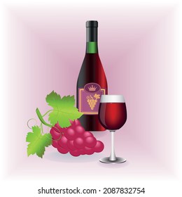a bottle of red wine with a glass of wine and a bunch of grapes
