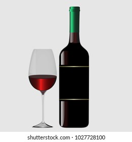 Bottle with red wine and glass, eps10 vector