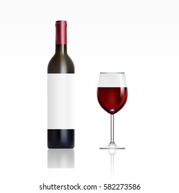 Bottle With Red Wine And Glass. EPS10 Vector