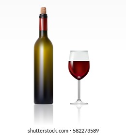 Bottle With Red Wine And Glass. EPS10 Vector