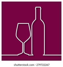 Bottle of red  Wine and Glass Icon. Vector illustration for web designs, signs, icons and logotypes