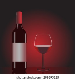 Bottle with red wine and glass vector illustration.