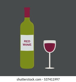 Bottle of red wine and a glass of wine. Vector illustration.