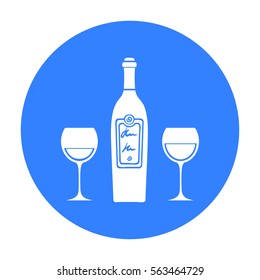 Bottle of red wine with glasses icon in black style isolated on white background. Restaurant symbol stock vector illustration.