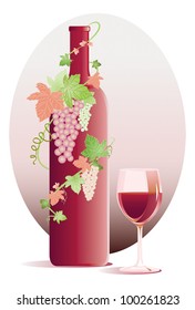Bottle of red wine with grapes