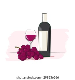 Bottle of red wine and grapes