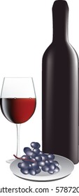 Bottle of red wine with grapes