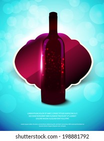 Bottle of red wine with label. Vector illustration. Brochure template