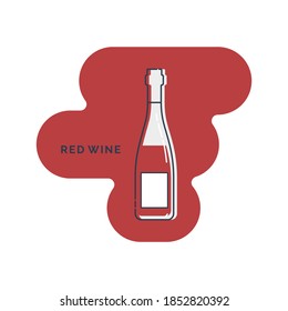 Bottle red wine line art in flat style. Restaurant alcoholic illustration for celebration design. Design contour element. Beverage outline icon. Isolated on shape background in graphic style. Vector.
