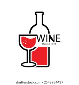 bottle and red wine logo design vector