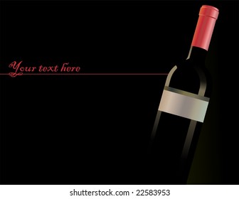 A bottle of red wine on the black background