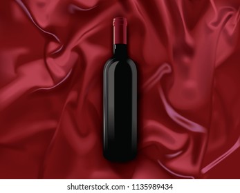 a bottle of red wine on a silk background