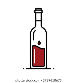 A bottle of red wine with a single drop