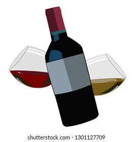 Bottle of red wine with two wineglasses