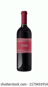 Bottle of red wine. Vector illustration. Glossy glass.
Mockup on a white background.