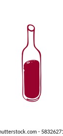 bottle of red wine vector illustration, line drawing