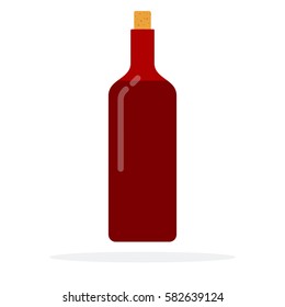 Bottle of red wine with a wooden stopper vector flat material design isolated on white