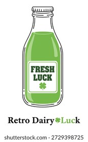Botella de bebida verde refrescante etiquetada como 'Suerte fresca', que simboliza la buena fortuna y la vitalidad.