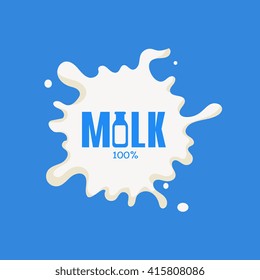 Bottle Replacing Letter Milk Product Logo Cool Flat Vector Design Template On Blue  Background