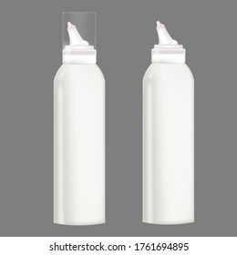A bottle for rinsing the nose. Letterhead for the logo. Spray with sea water. Isolated vector