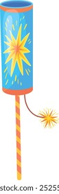 Bottle rocket firework cartoon icon. Celebration holiday isolated on white background