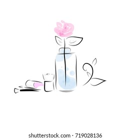 bottle of rose and cosmetics illustration