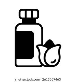 A bottle of rose oil, concept icon of aromatherapy