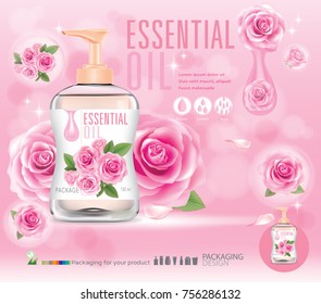 Bottle of rose oil.illustration vector
