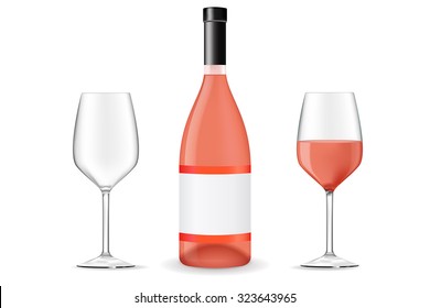Bottle of rose wine with a glass. Vector