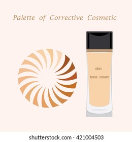 bottle and a round pallet foundation for skin isolated modern creative art illustration light background logo for cosmetic shop of salon