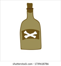 Bottle of rum and bone.  Pirates emblems. Hand drawn illustration in Doodle style. Vector illustration