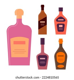 Bottle of rum brandy liquor cream cognac. Graphic design for any purposes. Flat style. Color form. Party drink concept. Simple image shape. Vector.
