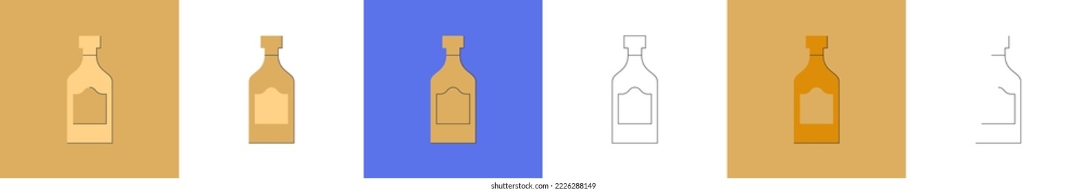 Bottle of rum, great design for any purposes. Flat style. Party drink concept. Color icon bottle. Simple image shape with a thin line of shadow. Four types of object on different backdrop. Vector.

