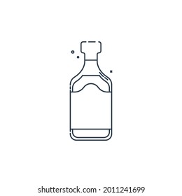 Bottle rum line art in flat style. Restaurant alcoholic illustration for celebration design. Design contour element. Beverage outline icon. Isolated on white background in graphic style. Vector.
