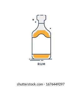 Bottle rum line art, great design for any purposes. Creative graphic element. Trendy design. Minimalism simplicity sign. Alcoholic product for restaurant illustration. Isolated on white background
