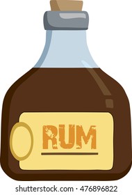 Bottle of run cartoon. Isolated on white. Distilled beverage. 