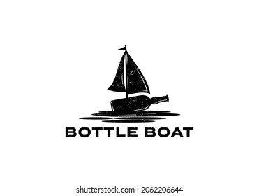 Bottle with sail. Bottle boat logo illustration design template inspiration