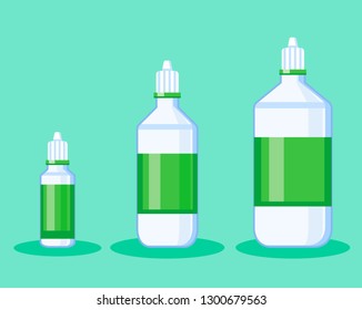 Frasco de solución salina de 3 tamaños.Dibujo vectorial plano aislado en EPS10.