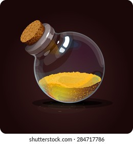 bottle with sand. Game icon of magic elixir. Vector design for app user interface