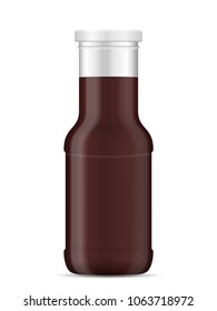 Bottle with sauce on a white background.