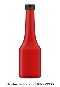Bottle with sauce on a white background.